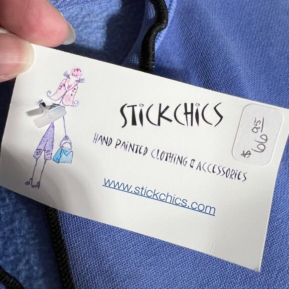 Vintage Stick Chics Womens Hand Painted Sweatshirt Button Closure Blue Medium - Picture 14 of 14